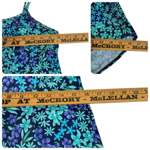 Kathy Ireland Medium One Piece Swim Dress Floral Soft Bra Tummy Control Blue Tea - Picture 10 of 10